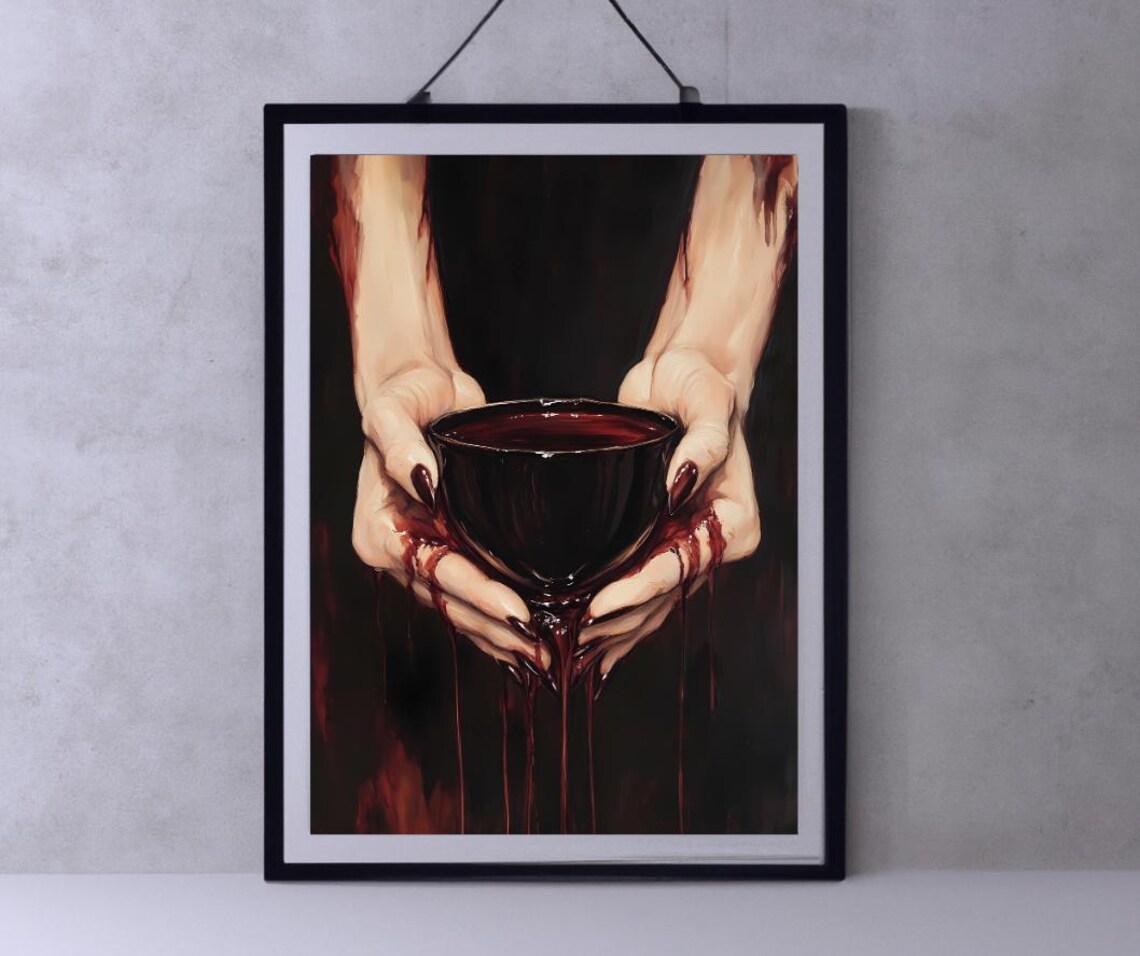 Gothic Vampire Drink Art Print, Dark Macabre