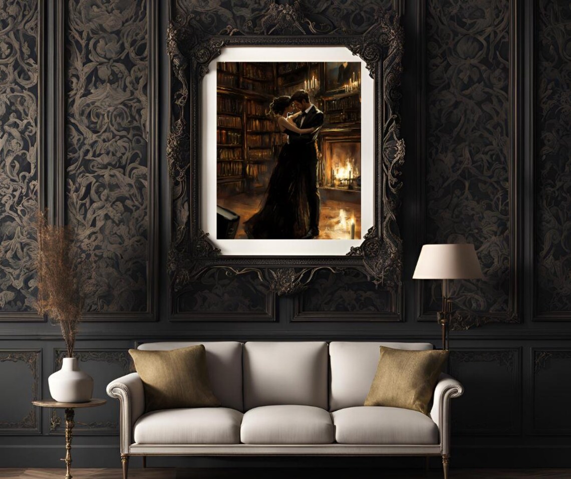 Lovers in Library, Dark Academia Gothic Art Print - Image 3