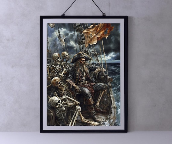 Pirate Skeleton Crew Haunted Ship Stormy Seas Gothic Art Poster