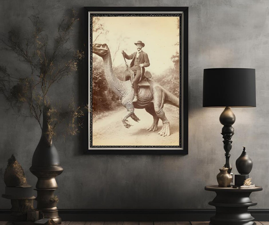 Dinosaur Cowboy Vintage Photography Poster, Gothic Western - Image 2