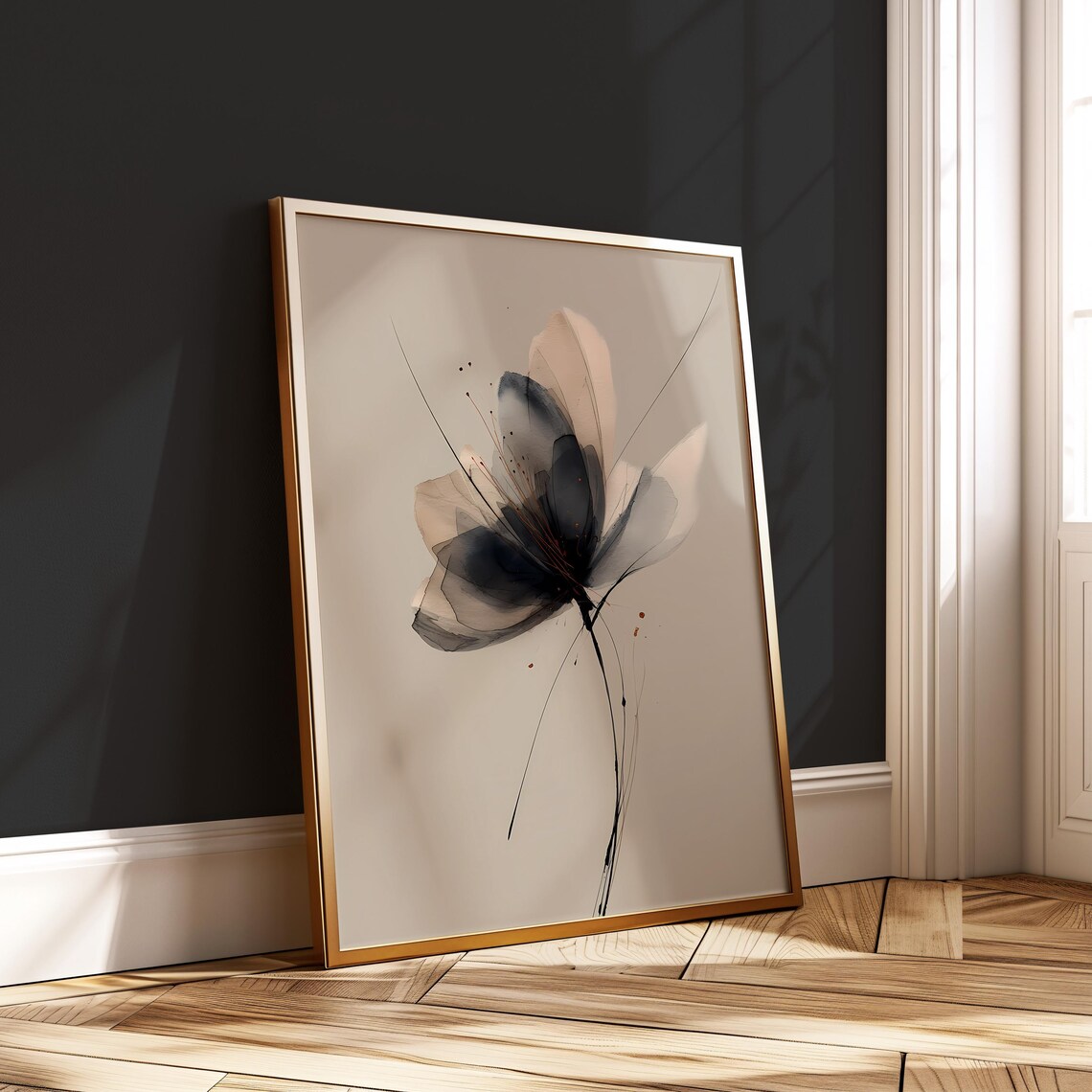 Abstract Gray Watercolor Flower Soft Minimal Dreamy Beige Poster