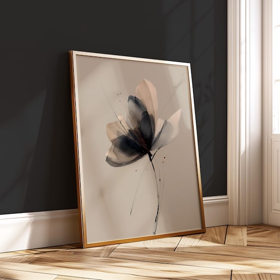 Abstract Gray Watercolor Flower Soft Minimal Dreamy Beige Poster