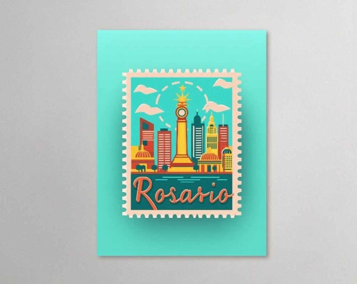 Rosario Argentina Clock Tower Skyline Stamp Art Travel Poster