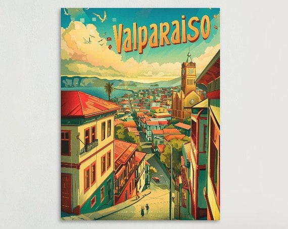 Valparaiso Vintage Poster Colorful Art Print Home Decor Unique Wall Art Gift