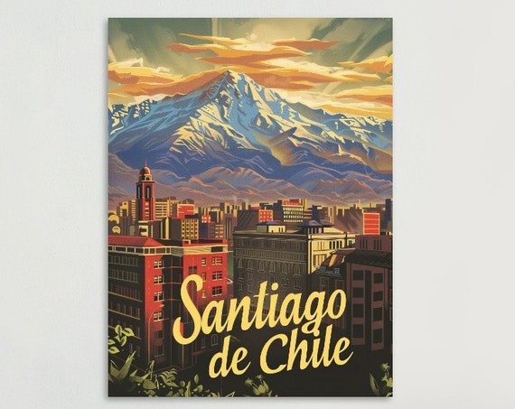 Santiago De Chile Colorful Vintage Poster Artistic Wall Art For Home Decor Perfect Travel Enthusiast Gift