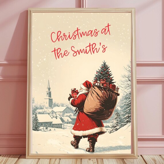 Christmas at the Smith's Vintage Santa Claus Toy Sack Town Poster