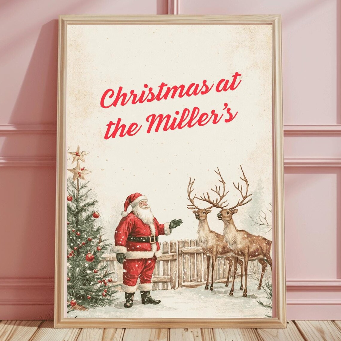 Family Christmas at the Miller's Santa with Two Reindeer Poster