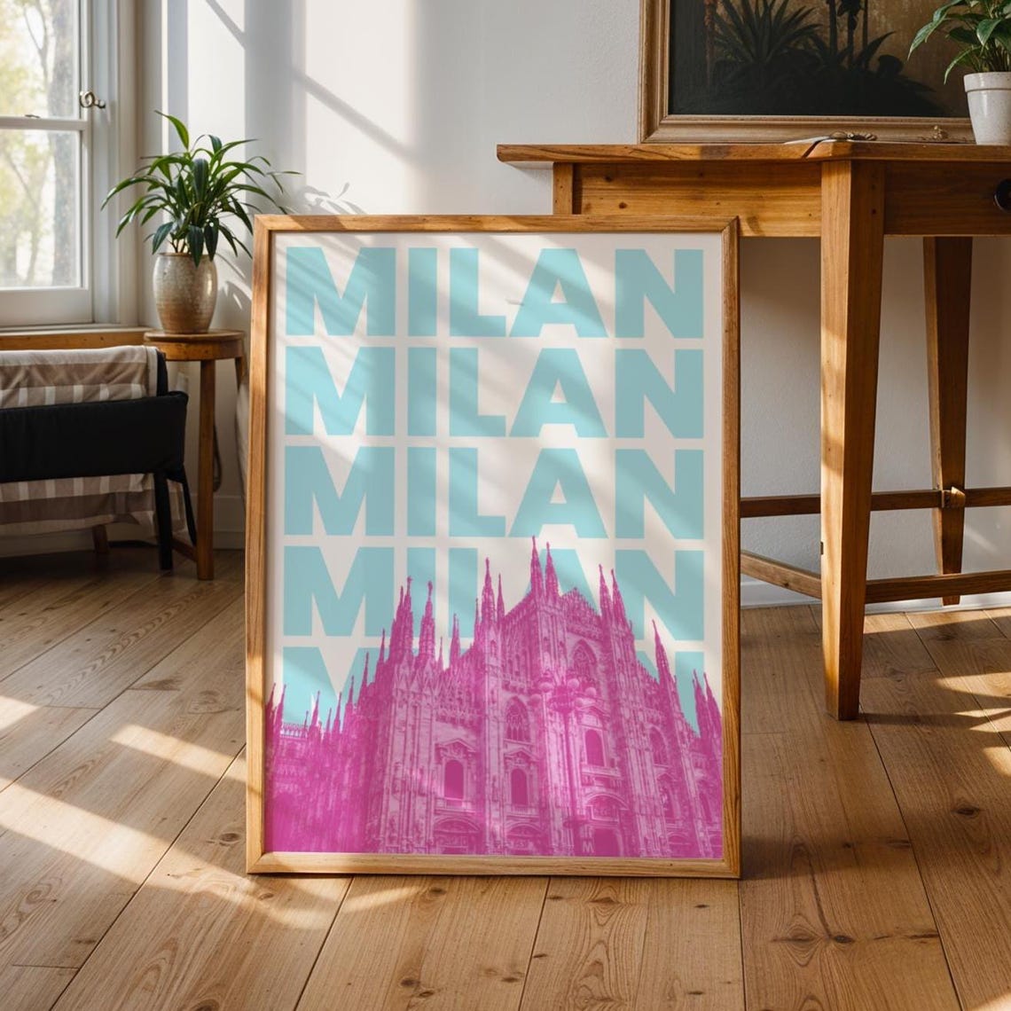 Milan Italy Pink Duomo Cathedral Pop Typography Travel Poster