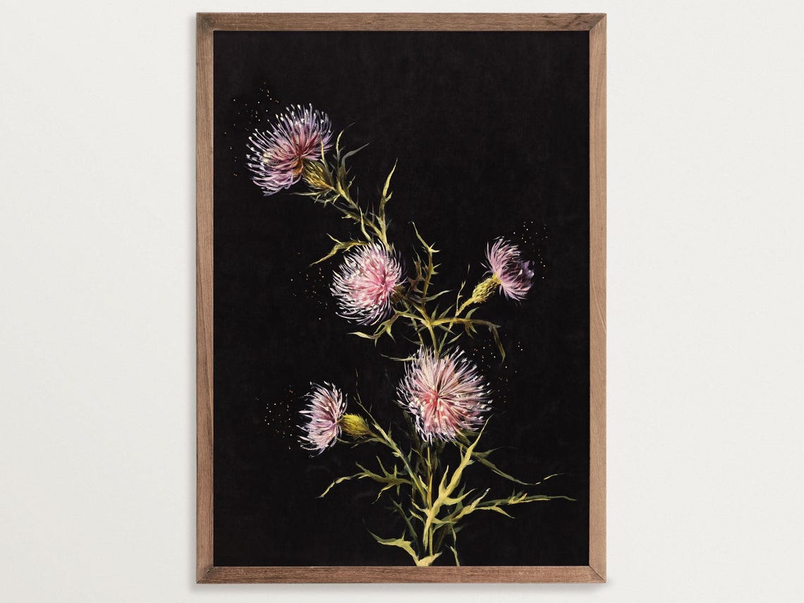 Thistles Vintage Art Print, Dark Academia Decor