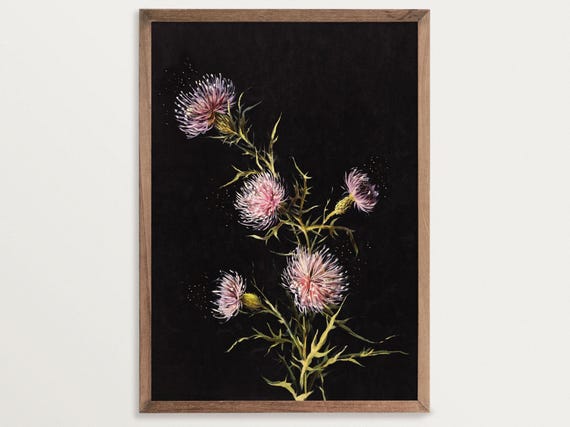 Thistles Vintage Art Print, Dark Academia Decor
