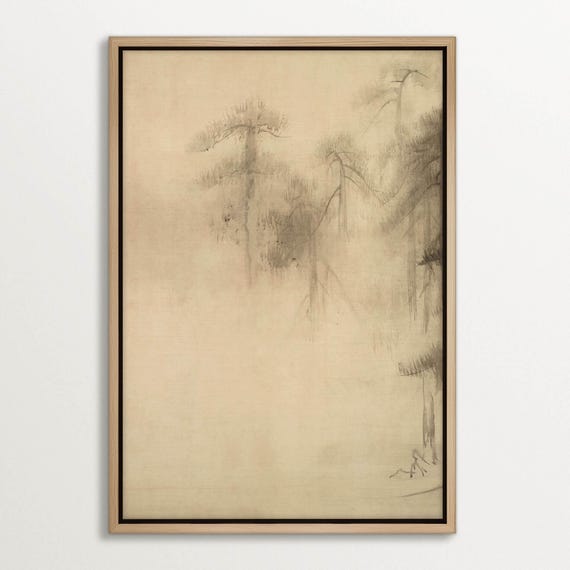 Zen Ink Landscape Print Japanese Minimalist Wall Art Wabi Sabi Decor Tranquil Nature Art Framed Wall Art Pine Tree Drawing