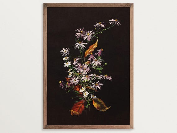 Dark Floral Autumn Bouquet, Vintage Art Print