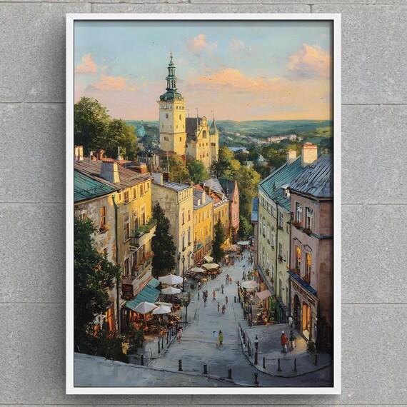 Krynicazdrj Town Painting Polish Spa Cityscape Art Historic European Street Mountain Village Impressionist Print