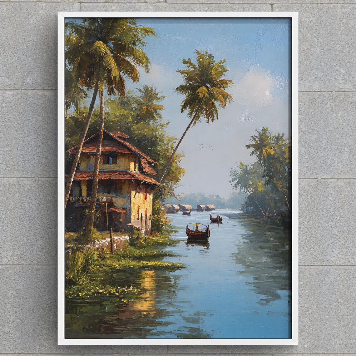 Kerala India Backwaters Travel Poster, Boat Scene