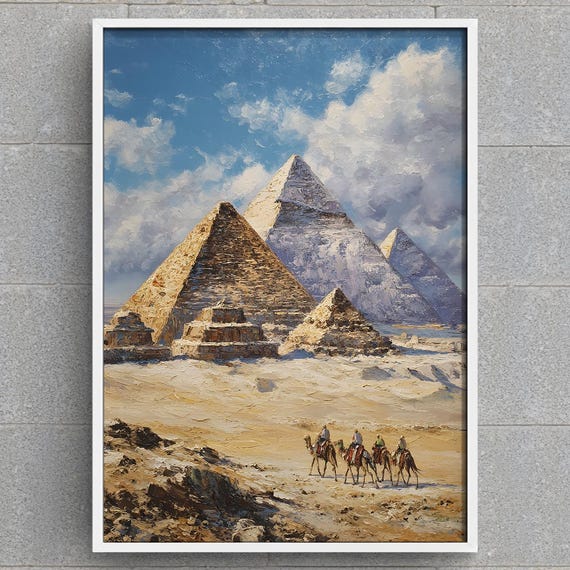 Giza Pyramids Art Print Egypt Desert Camel Caravan
