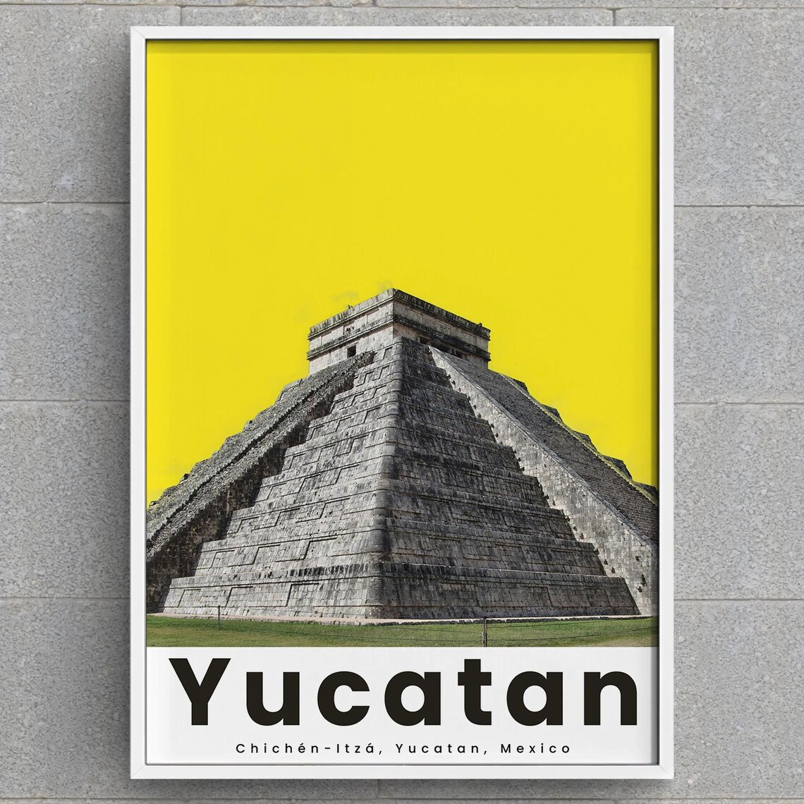 Yucatan Mexico Travel Poster Chichen Itza Print Modern Minimalist Wall Art Yellow Mexican Decor