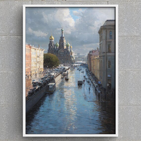 St Petersburg Savior On Spilled Blood Church Canal Painting Poster
