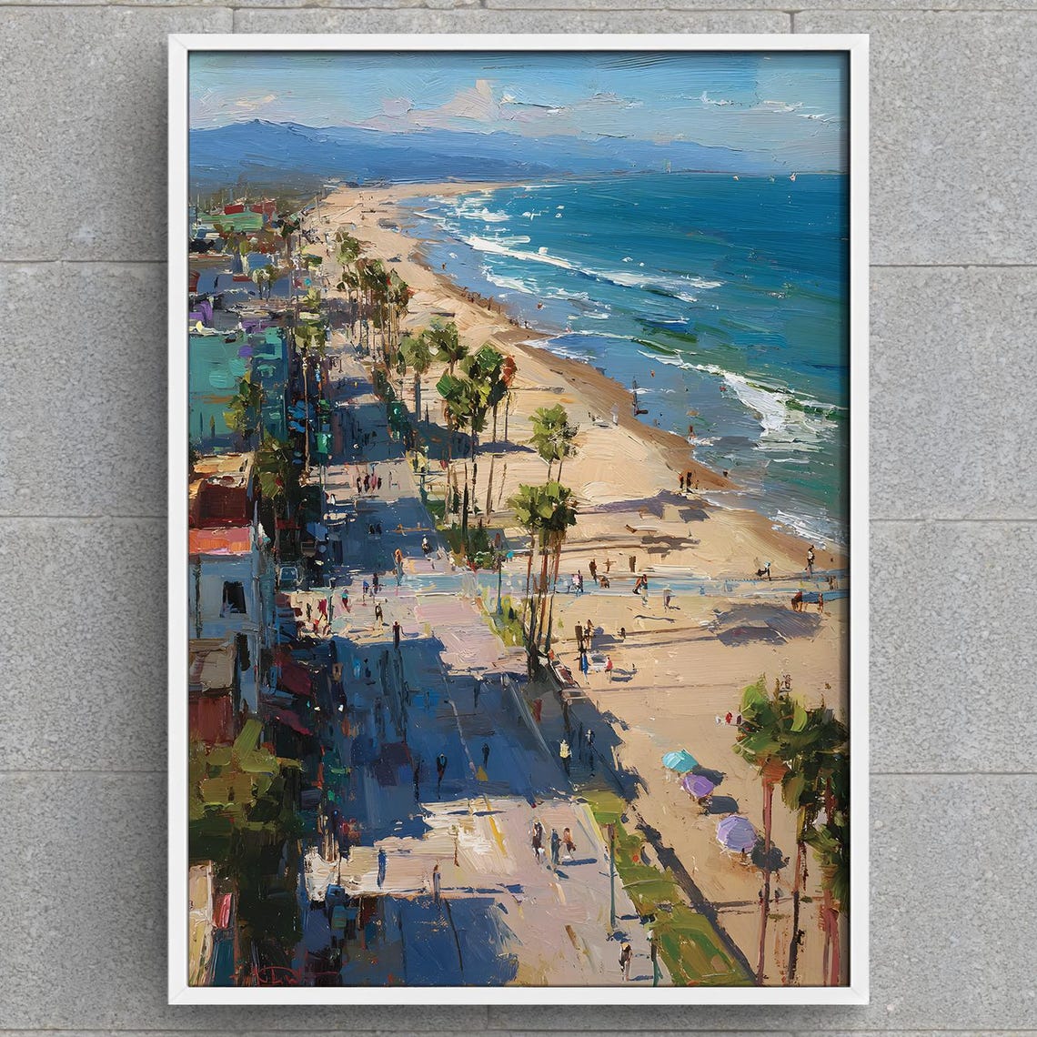 Sunny California Beach Boardwalk Palms Ocean Aerial View Poster