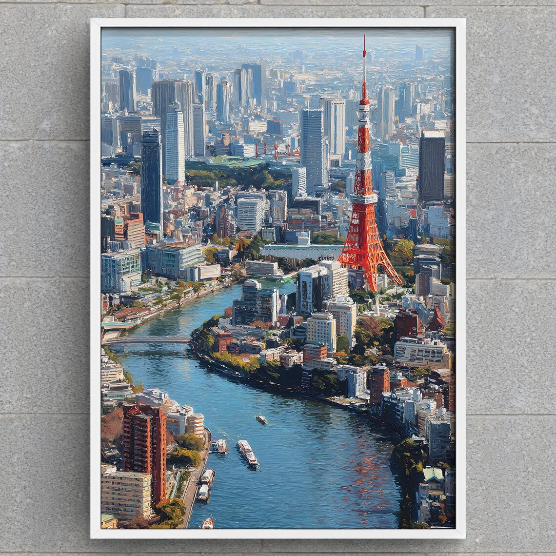 Tokyo Cityscape Painting With Tokyo Tower River Skyline Japan Print