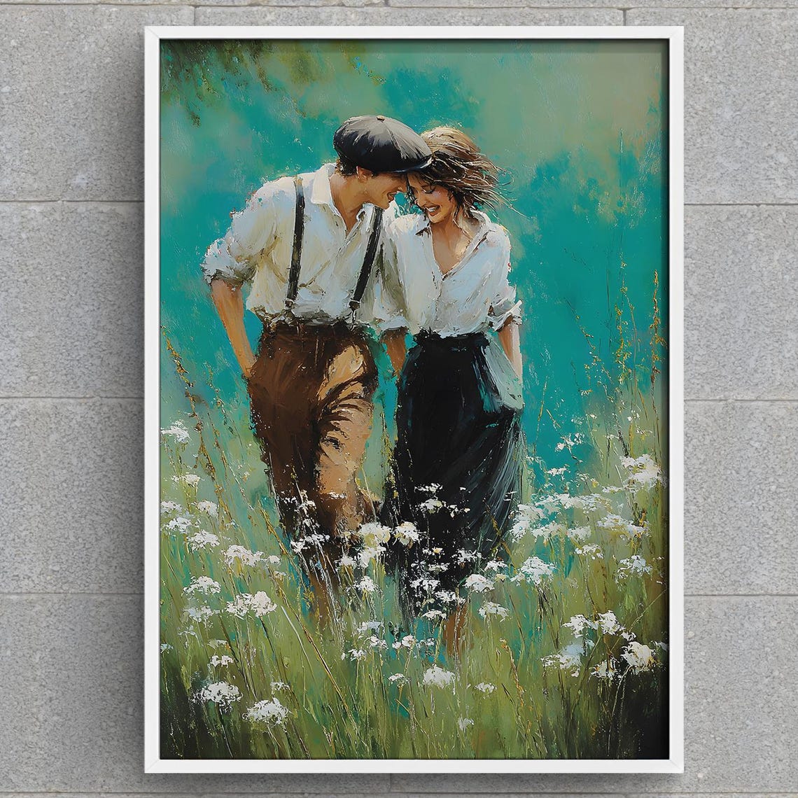 Romantic Couple Meadow Countryside Love Story Painting Art Print