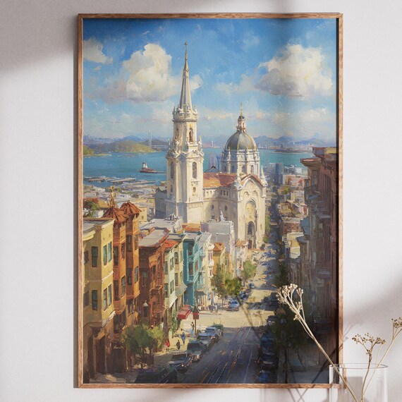 San Francisco Art Print Iconic Cityscape Painting Wall Historic Church View Urban Decor