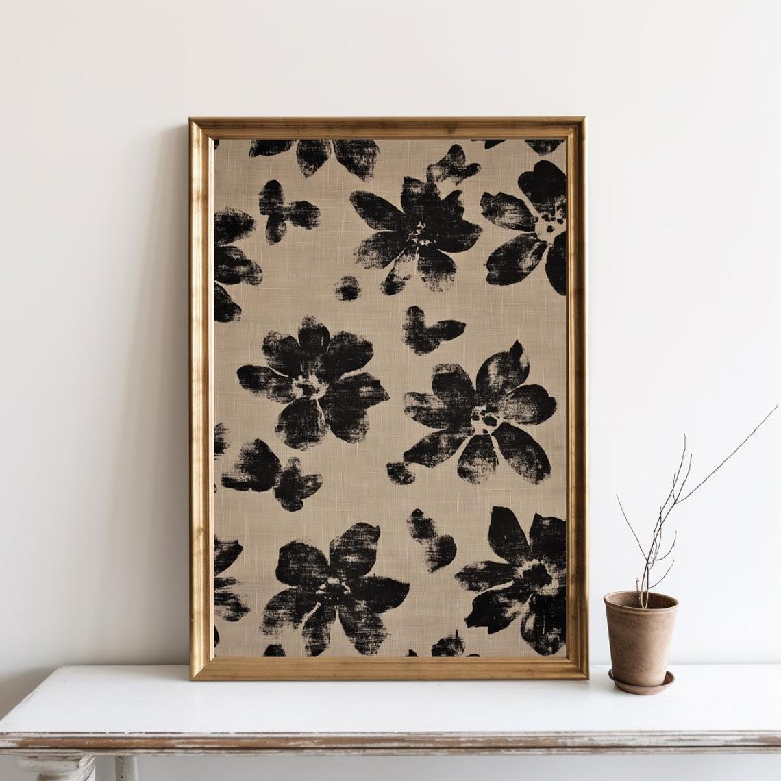 Botanical Japanese Painting Neutral Abstract Floral Pattern Wall Art Minimalist Largescale Print Canvas Sg344