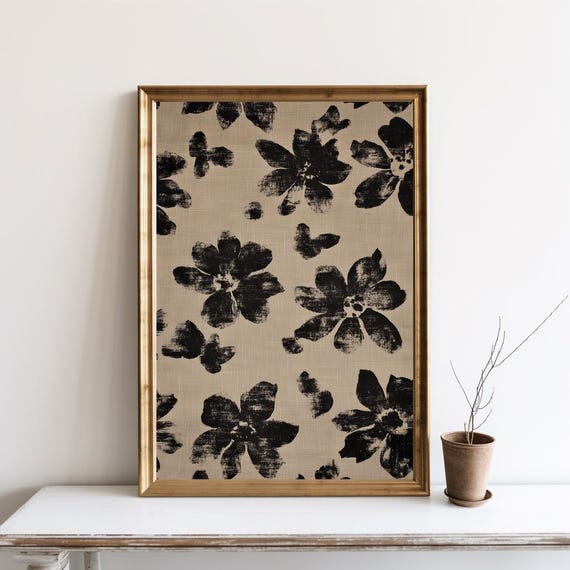 Botanical Japanese Painting Neutral Abstract Floral Pattern Wall Art Minimalist Largescale Print Canvas Sg344
