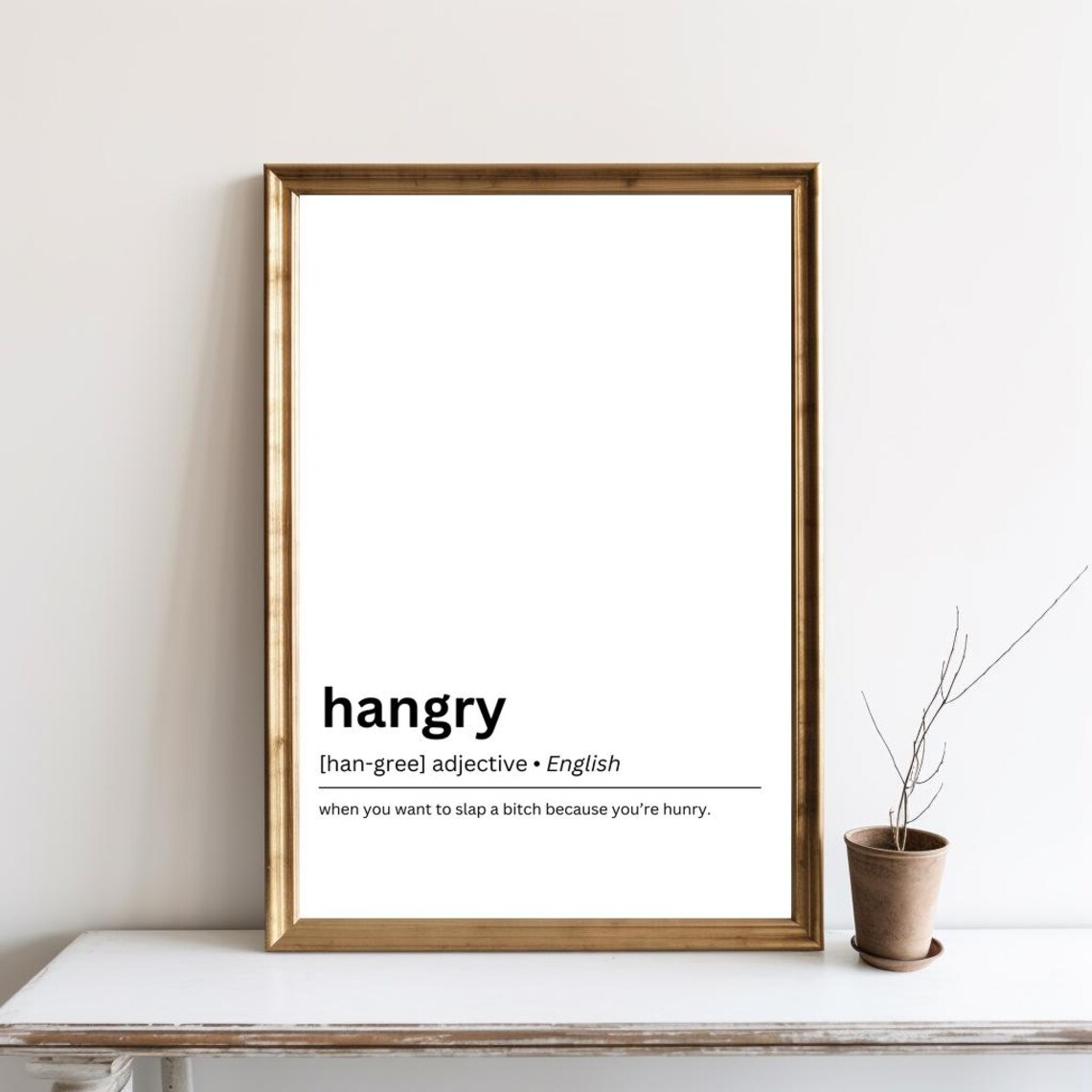 Hangry Funny Dictionary Definition Kitchen Wall Decor Humor Word Poster