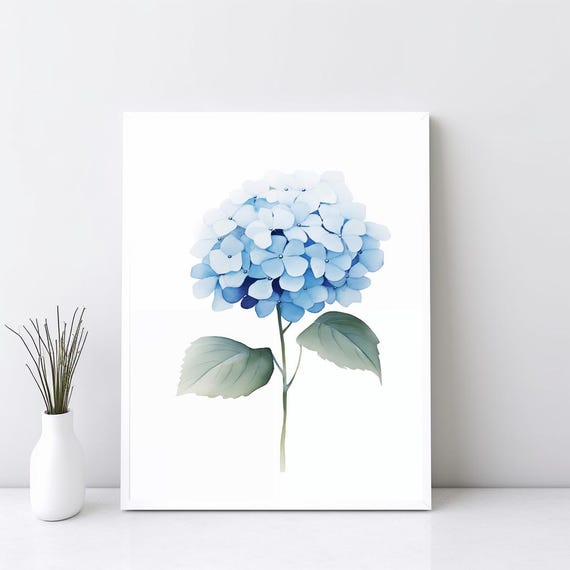 Blue Watercolor Hydrangea Art Prints Minimalist Colorful Wall Decor Botanical Painting Floral Print Poster Flower Sg158