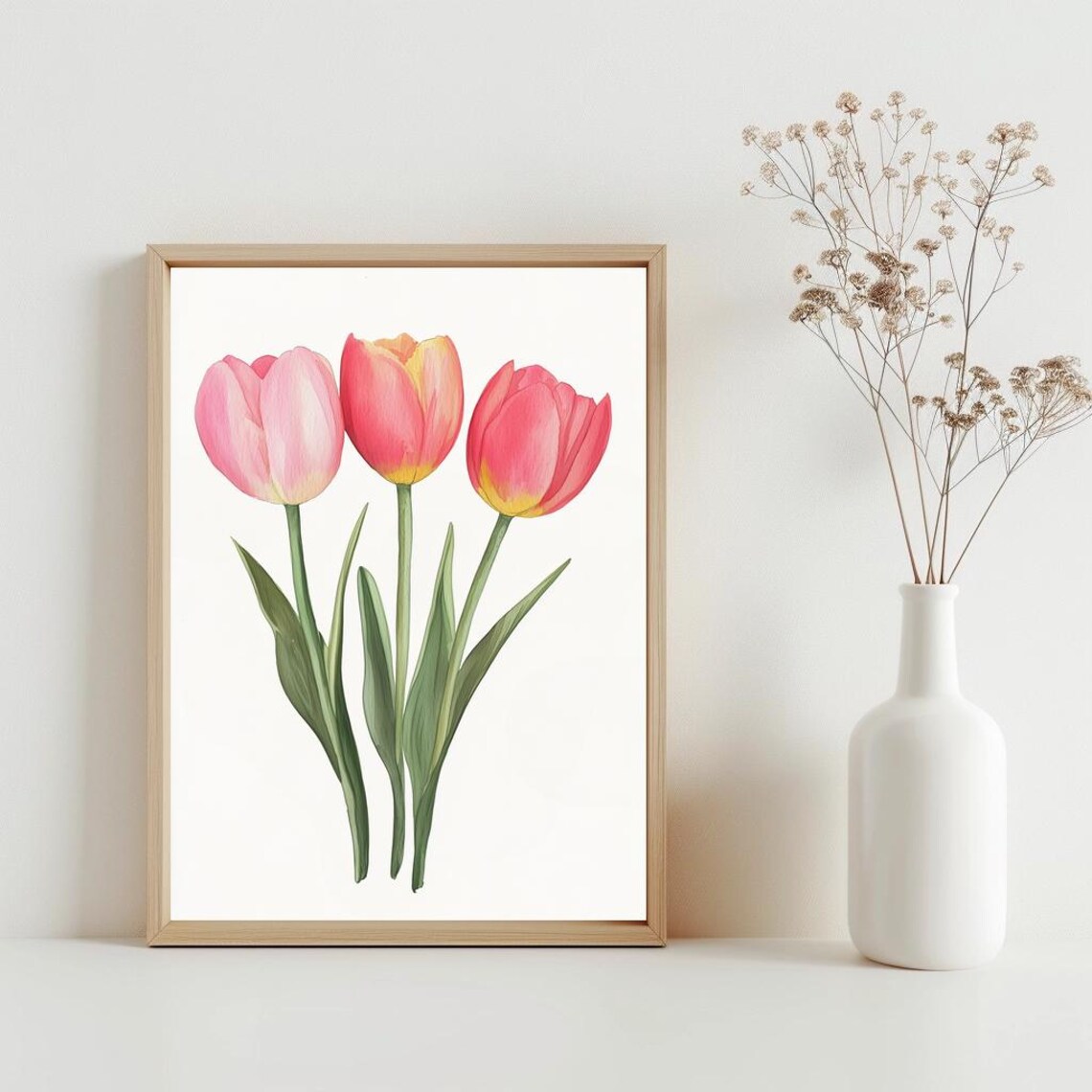 Watercolor Tulip Art Print, Spring Floral Decor