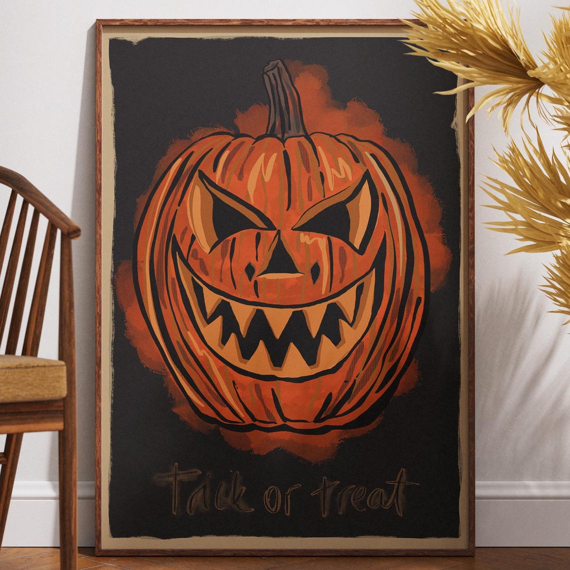 Halloween Pumpkin Print Spooky Trick Or Treat Poster Creepy Decor