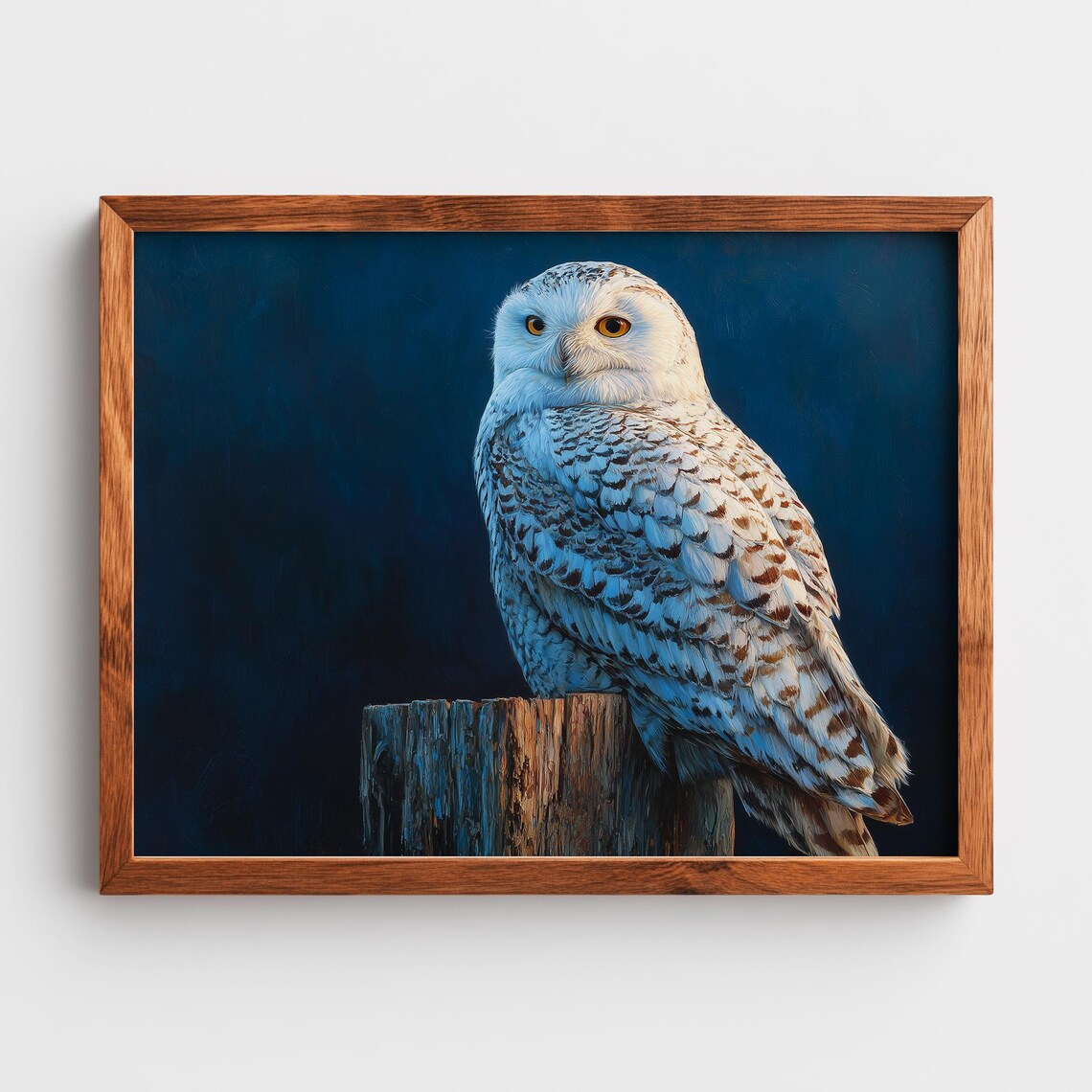 Snowy Owl on Wooden Fence Rustic Winter Wildlife Portrait Poster