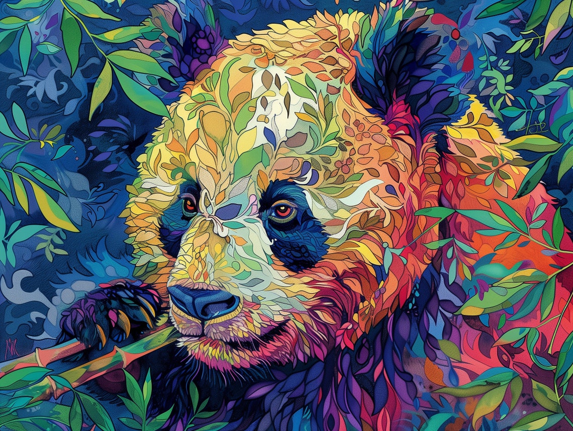 Colorful Mosaic Panda Portrait Vibrant Floral Animal Art Wall Poster - Image 2
