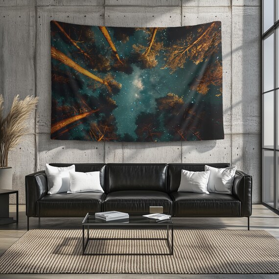 Enchanted Forest Night Sky Treetop Milky Way Stars Tapestry Wall Art