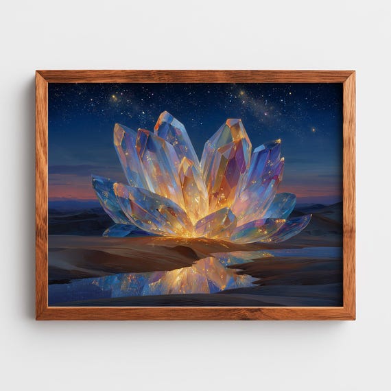 Surreal Crystal Bloom Giant Ethereal Oil Painting Dreamy Nightscape Wall Art Mystical Nature Decor 73
