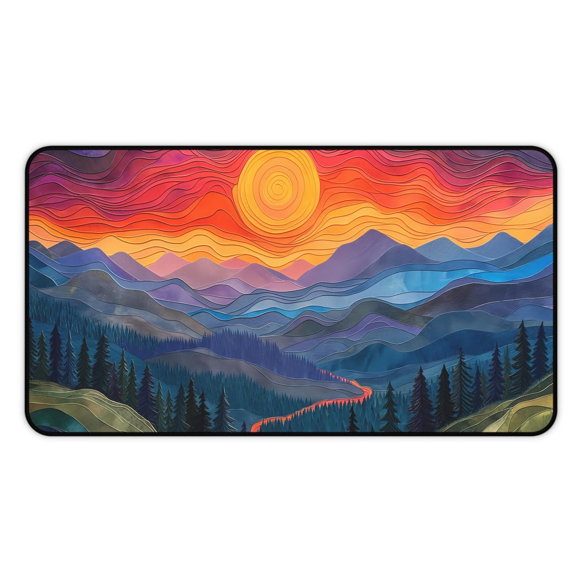 Colorful Sunset Mountain Mousepad Vibrant Desk Mat For Gamers Office Abstract Landscape Design Large Gaming Pad