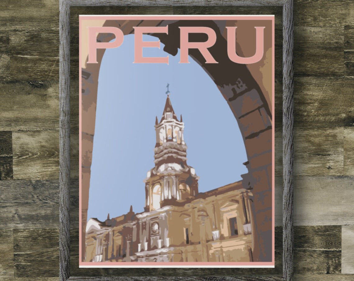 Peru Travel Poster Vintage Serigraph Style Wall Art Vacation Souvenir Frame Not Included