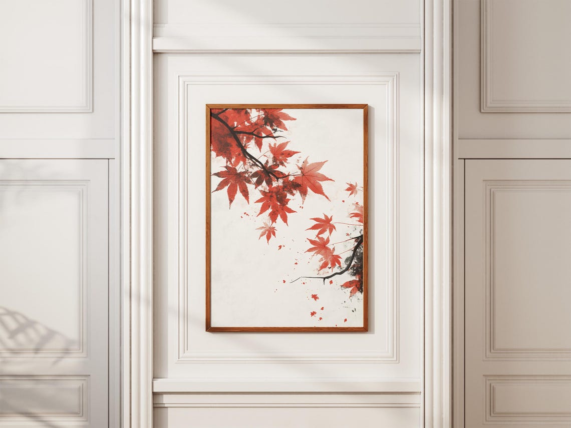 Japanese Maple Leaf Red Autumn Minimalist Ink Painting Art Poster - Image 2