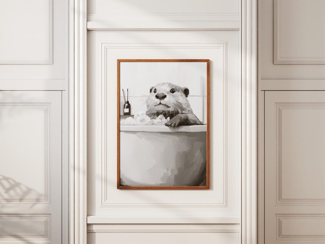 Otter In Bathtub Poster Bathroom Wall Art Funny Animal Print Minimalist Home Decor Cute Bubble Bath Lover - Image 2