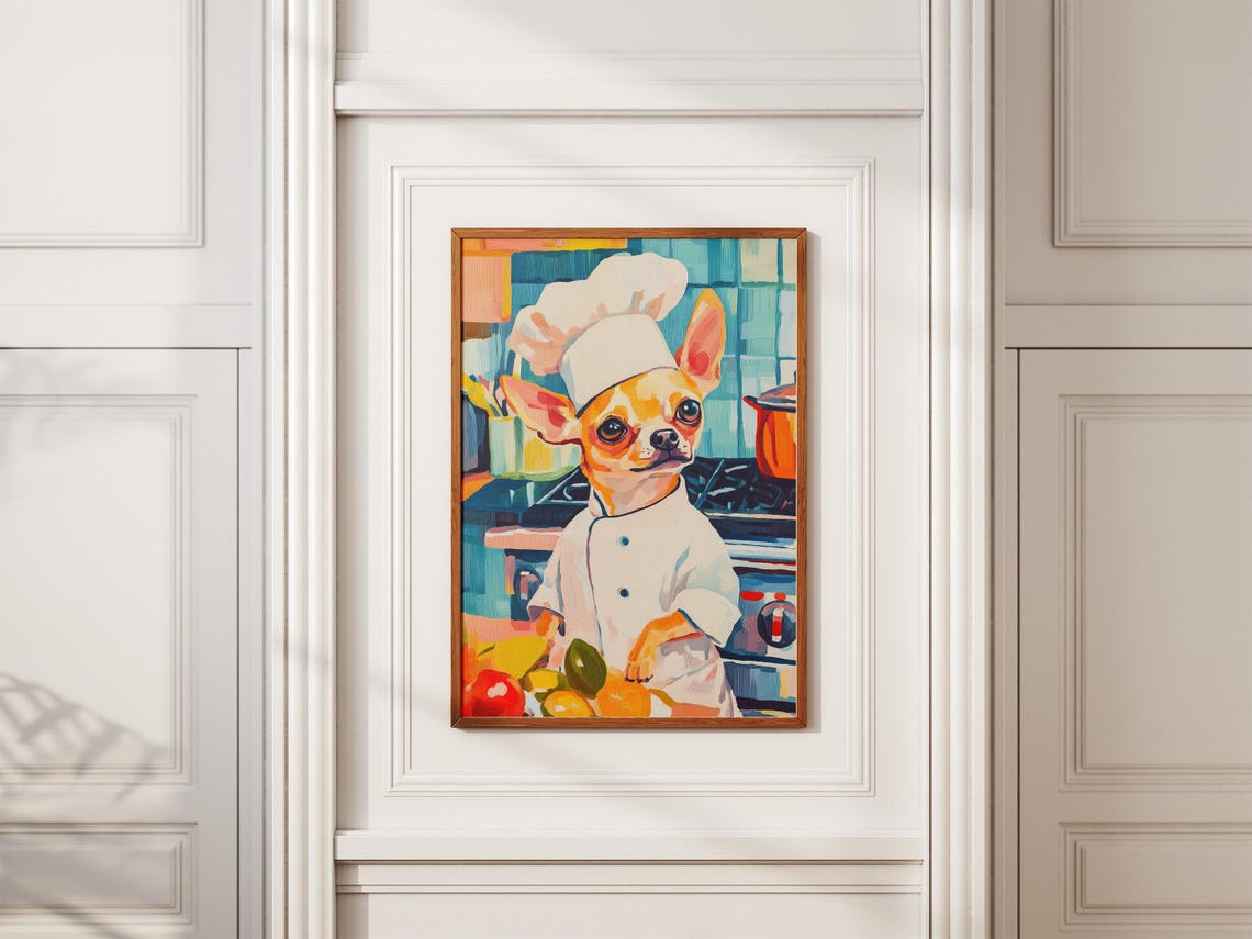 Tiny Chihuahua Chef In Kitchen With Fresh Vegetables Colorful Poster - Image 2