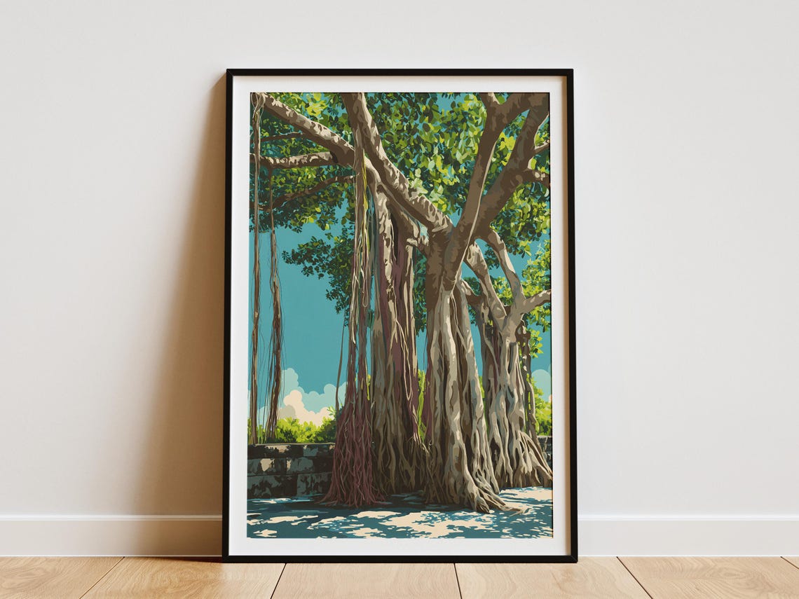 Giant Hawaiian Banyan Tree Roots Tropical Nature Scene Poster