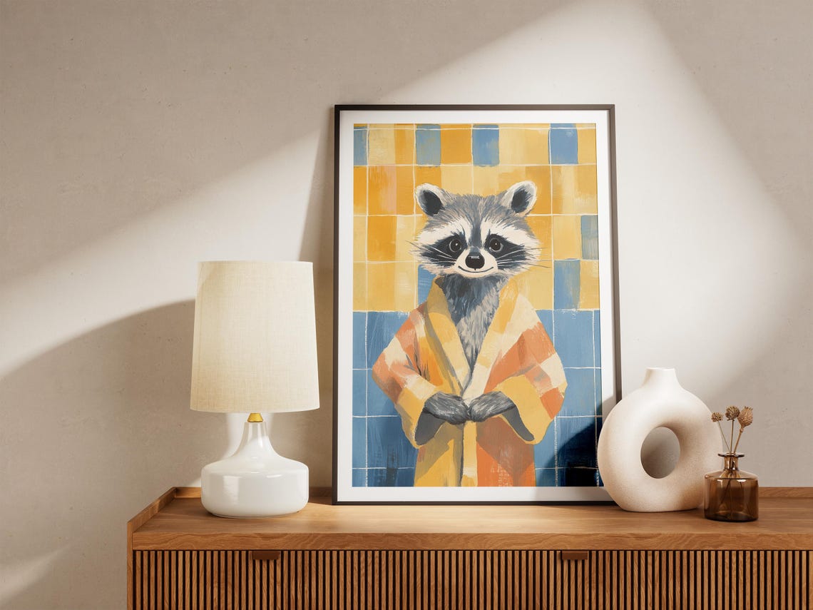Raccoon In Yellow And Orange Bathrobe Funny Bathroom Wall Poster - Image 5