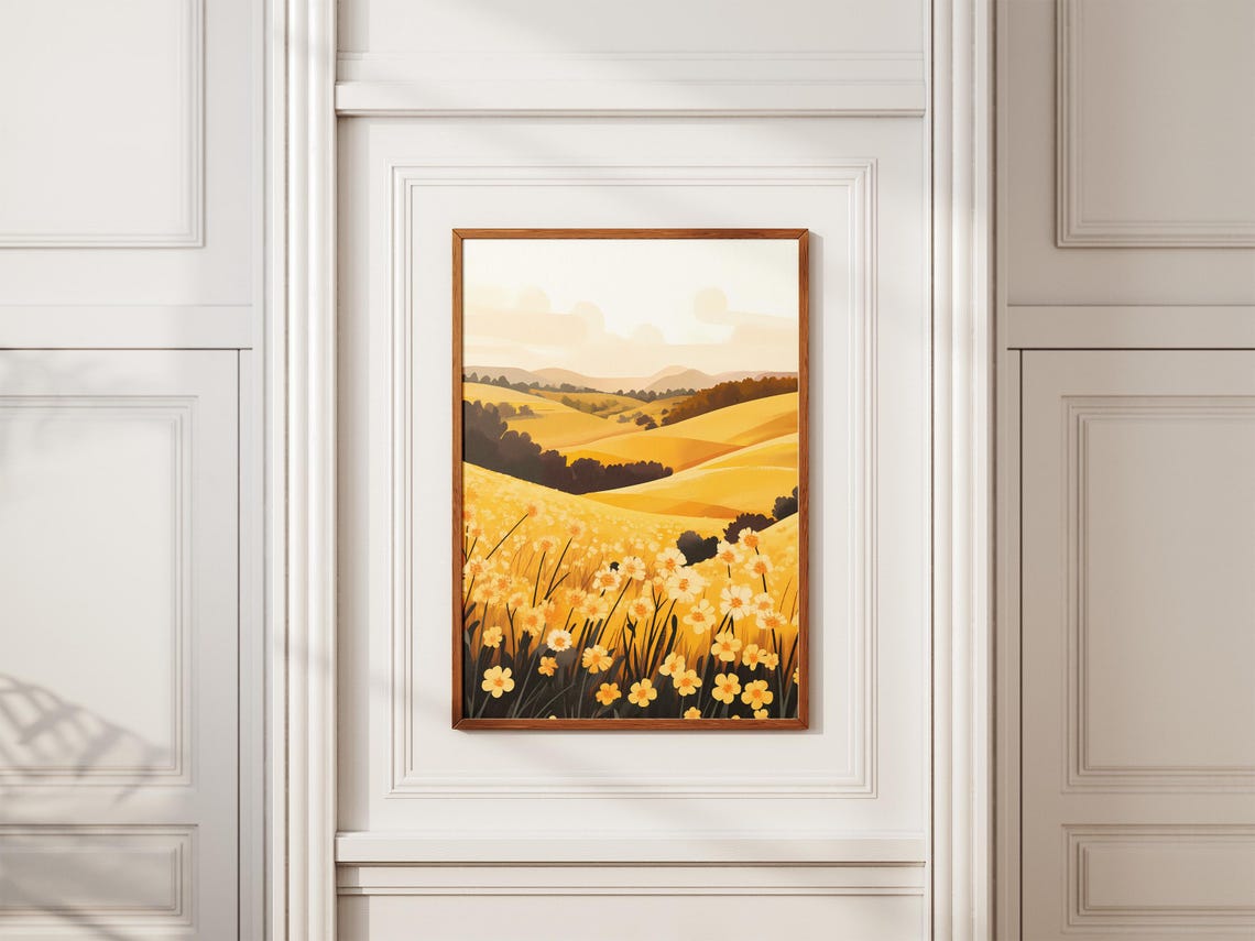 Golden Yellow Flower Field Rolling Hills Sunny Meadow Poster - Image 2