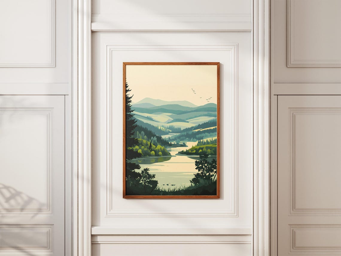 Srebarna Nature Reserve Lake Reeds Green Rolling Hills Art Poster - Image 2
