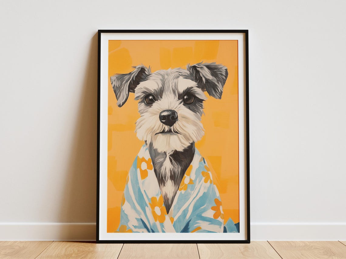 Miniature Schnauzer In Floral Towel Poster Cute Dog Art For Home Gift