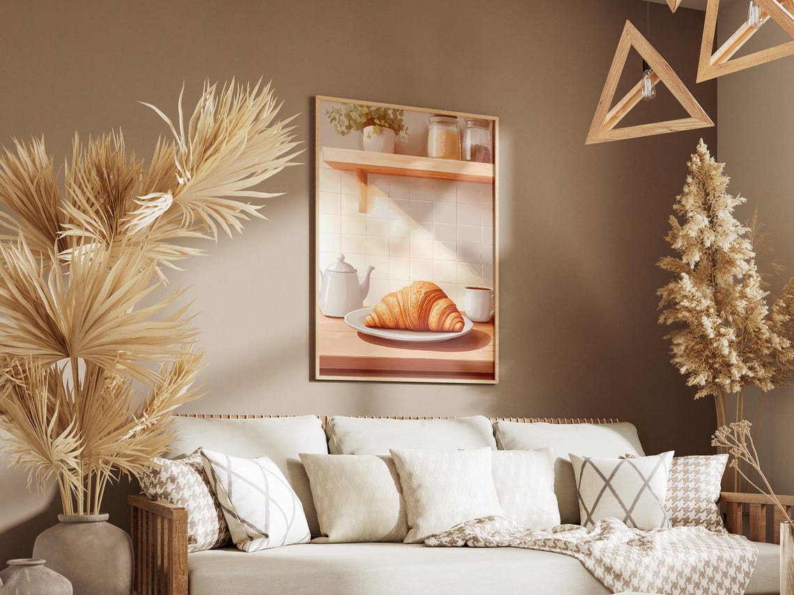 Golden Croissant With Teapot And Coffee Cozy Kitchen Art Poster - Image 3
