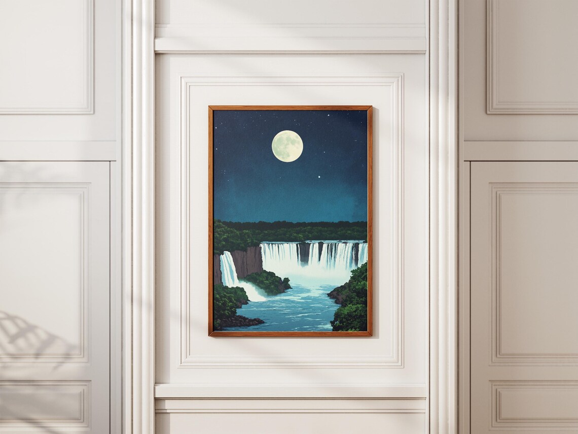 Iguazu Falls Argentina Brazil Moonlit Night Vintage Travel Poster - Image 2