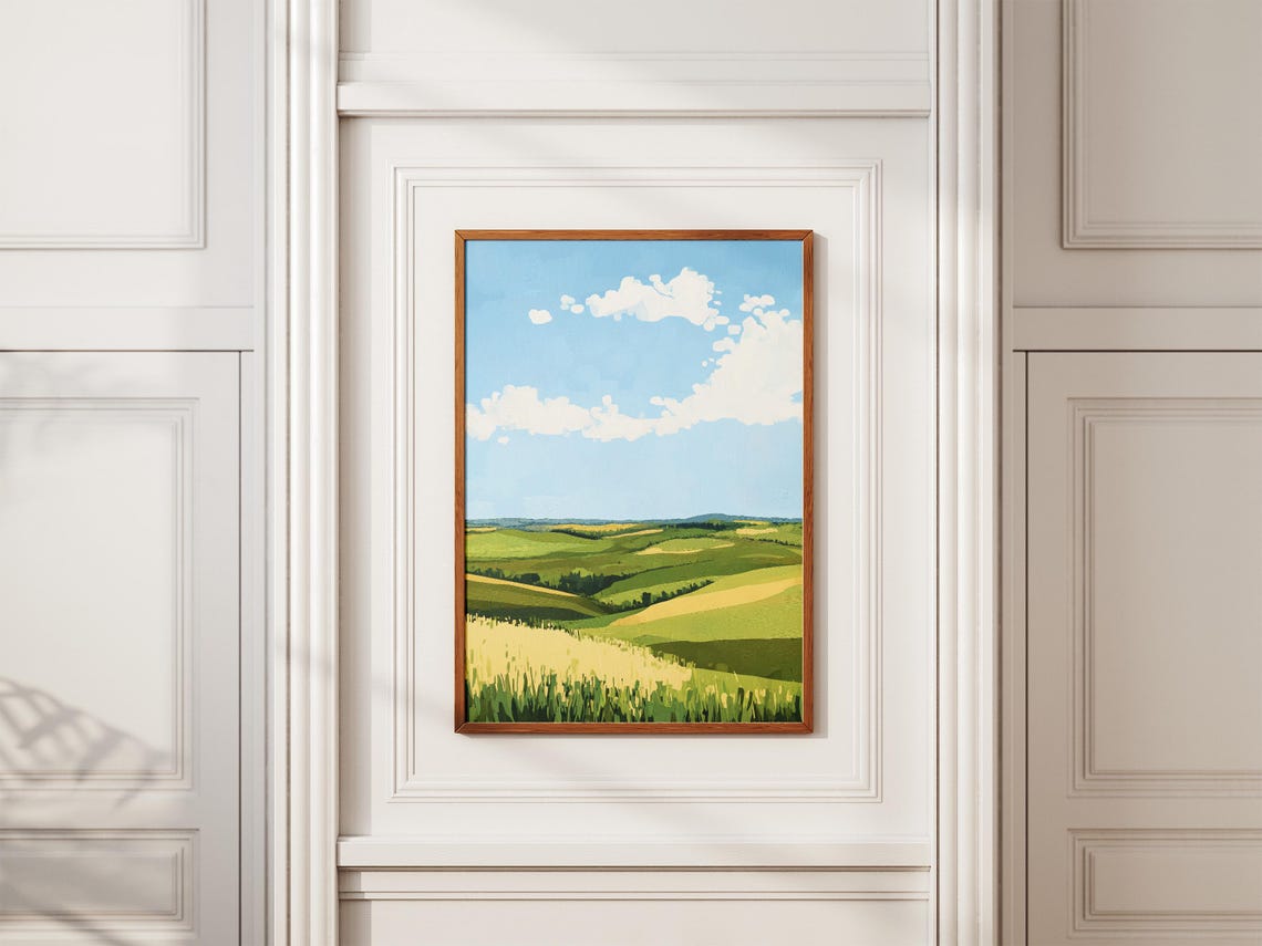 Nebraska Rolling Green Prairie Hills Blue Sky Minimalist Art Poster - Image 2