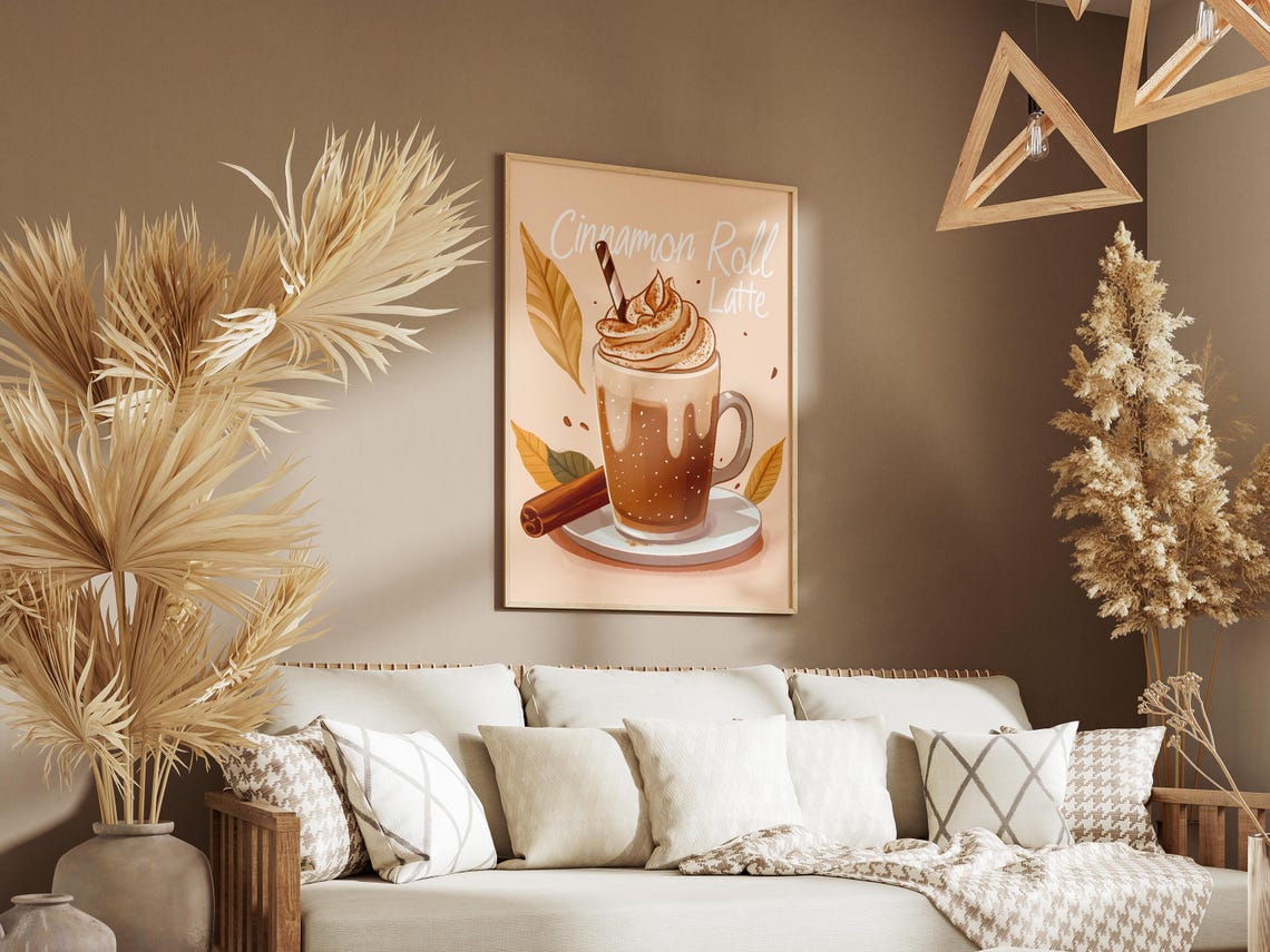 Cinnamon Roll Latte Autumn Leaves Fall Spice Cozy Cafe Poster - Image 3
