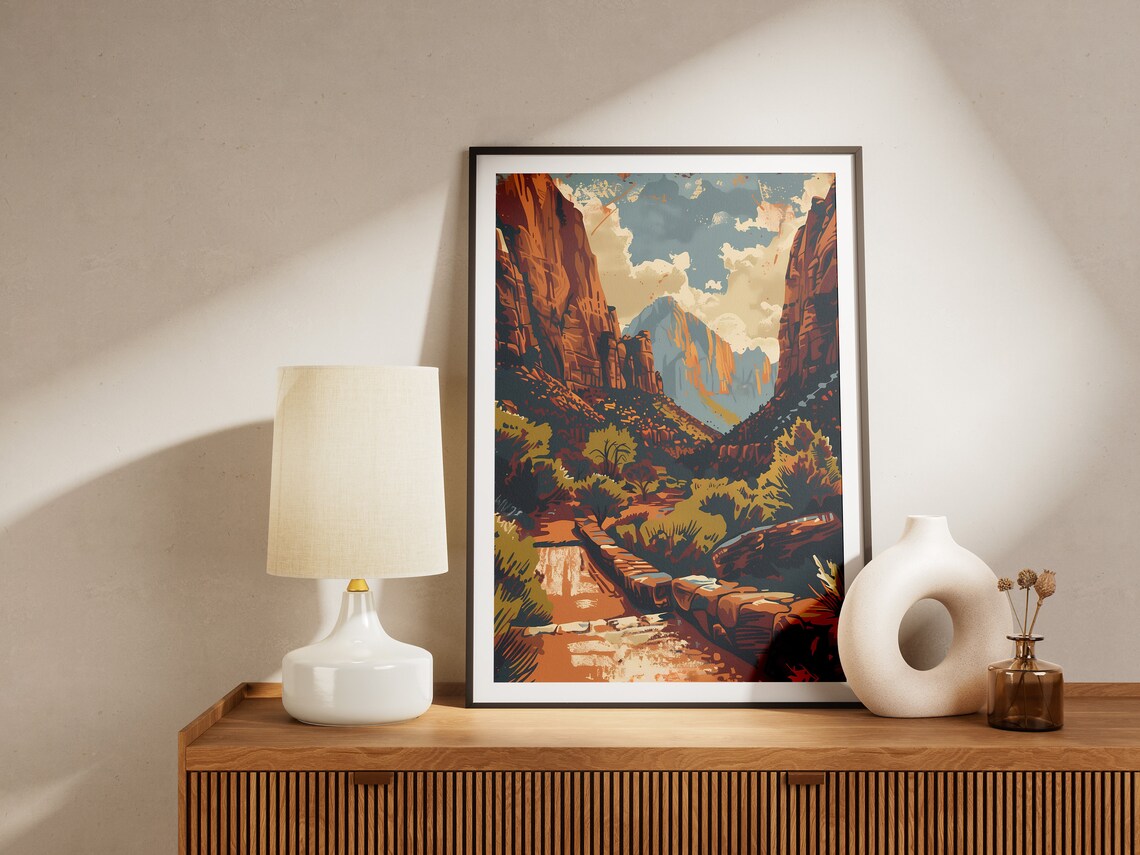 Zion National Park Red Rock Canyon Trail Vintage Travel Poster - Image 2